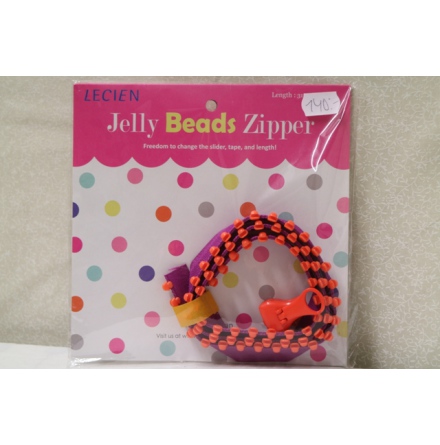 Jelly Bead Zipper, lila band &amp; orangea tänder (16043)